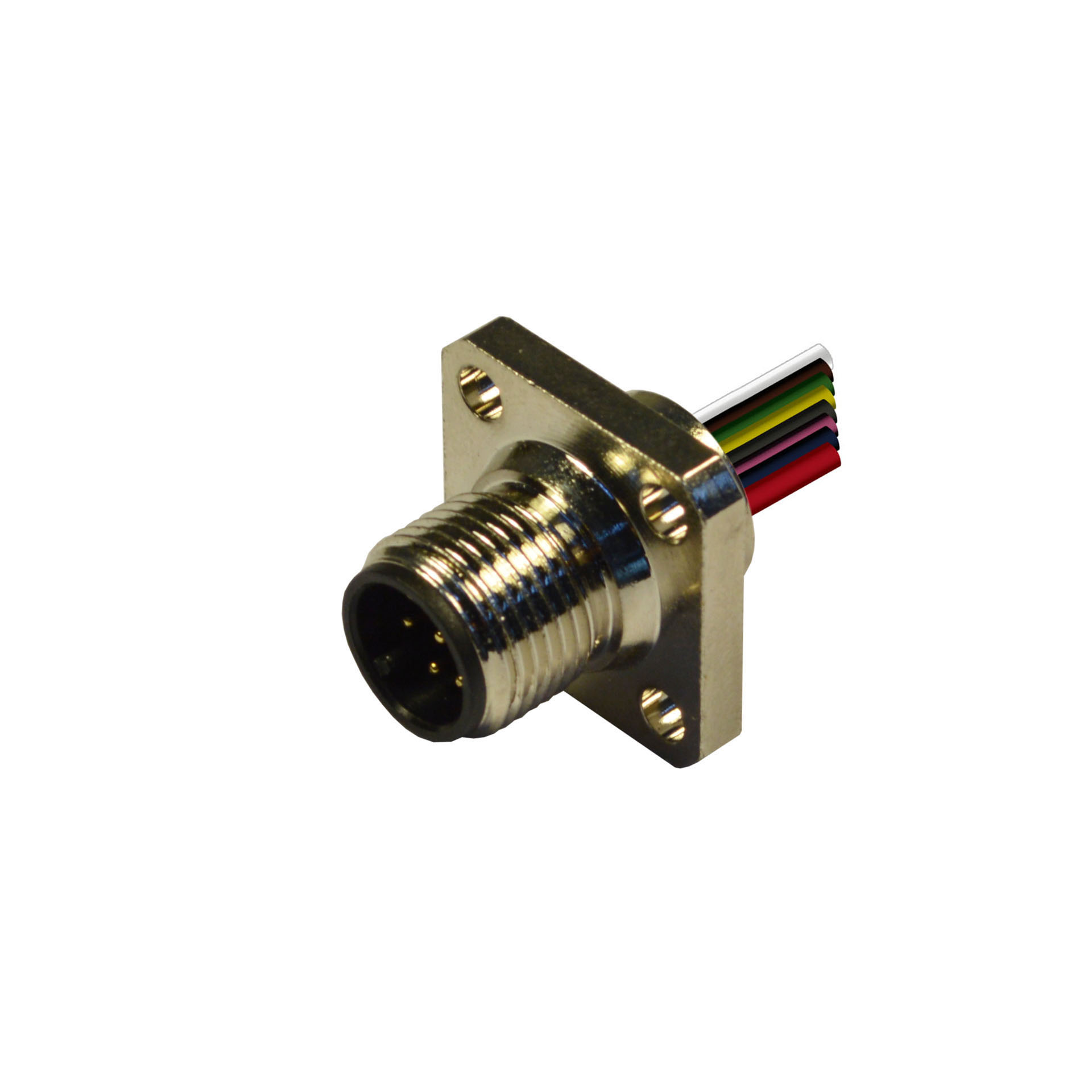 M12 To Panel,Male,Frontal Mounting With Flange 20X20mm,8P.,Pvc Wires 0,25Mm² ,0,2M HTP